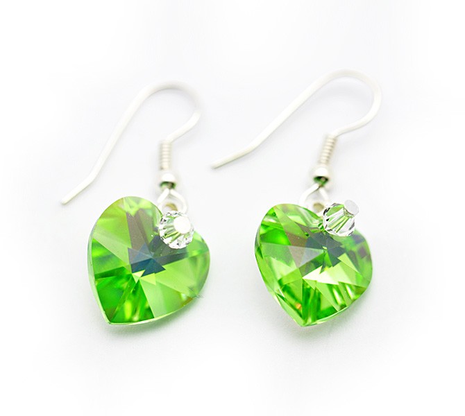 Green Crystal Heart Earrings 